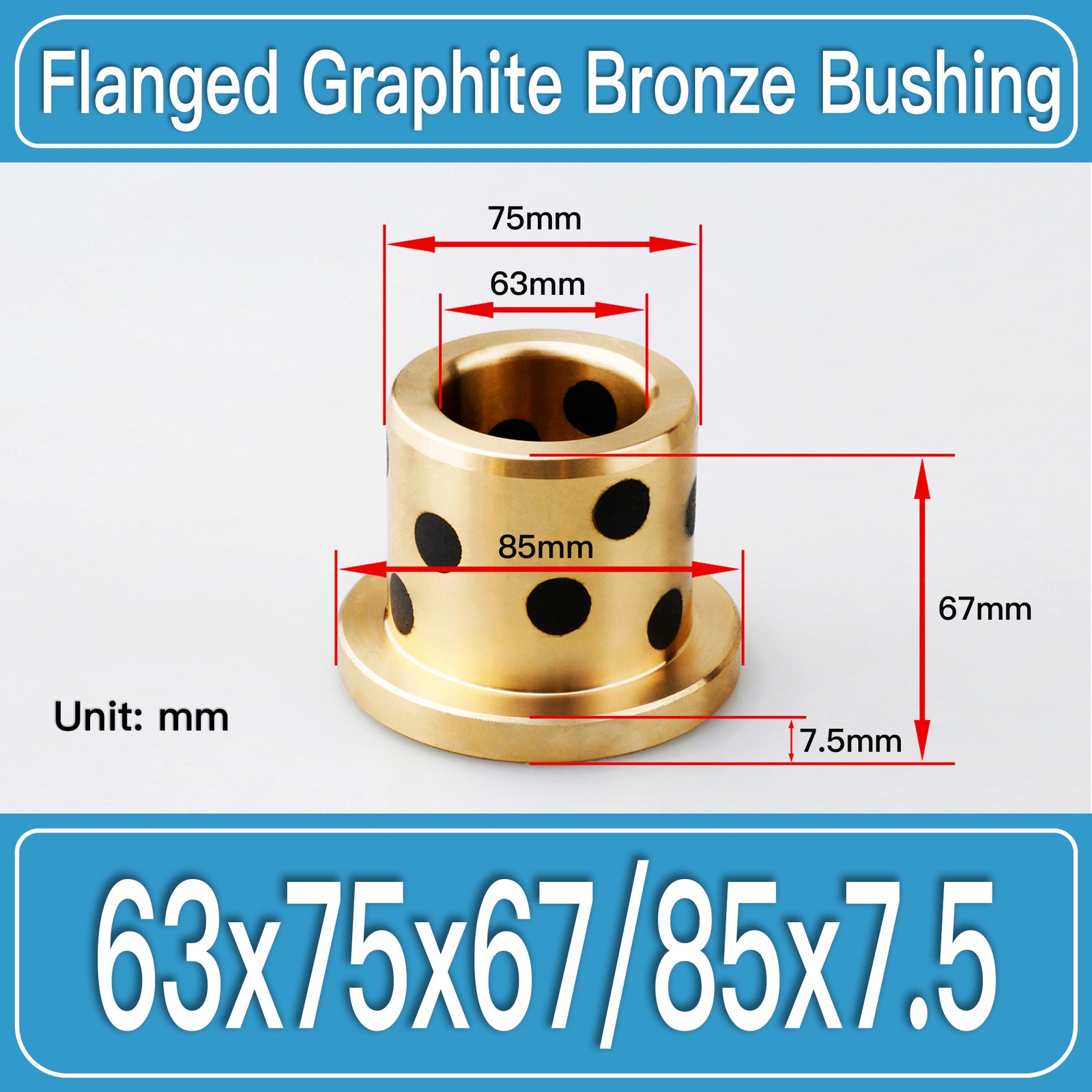 GFB-63X75X67-F85X7P5MM Graphite Bronze Flanged Bushings dimension drawing