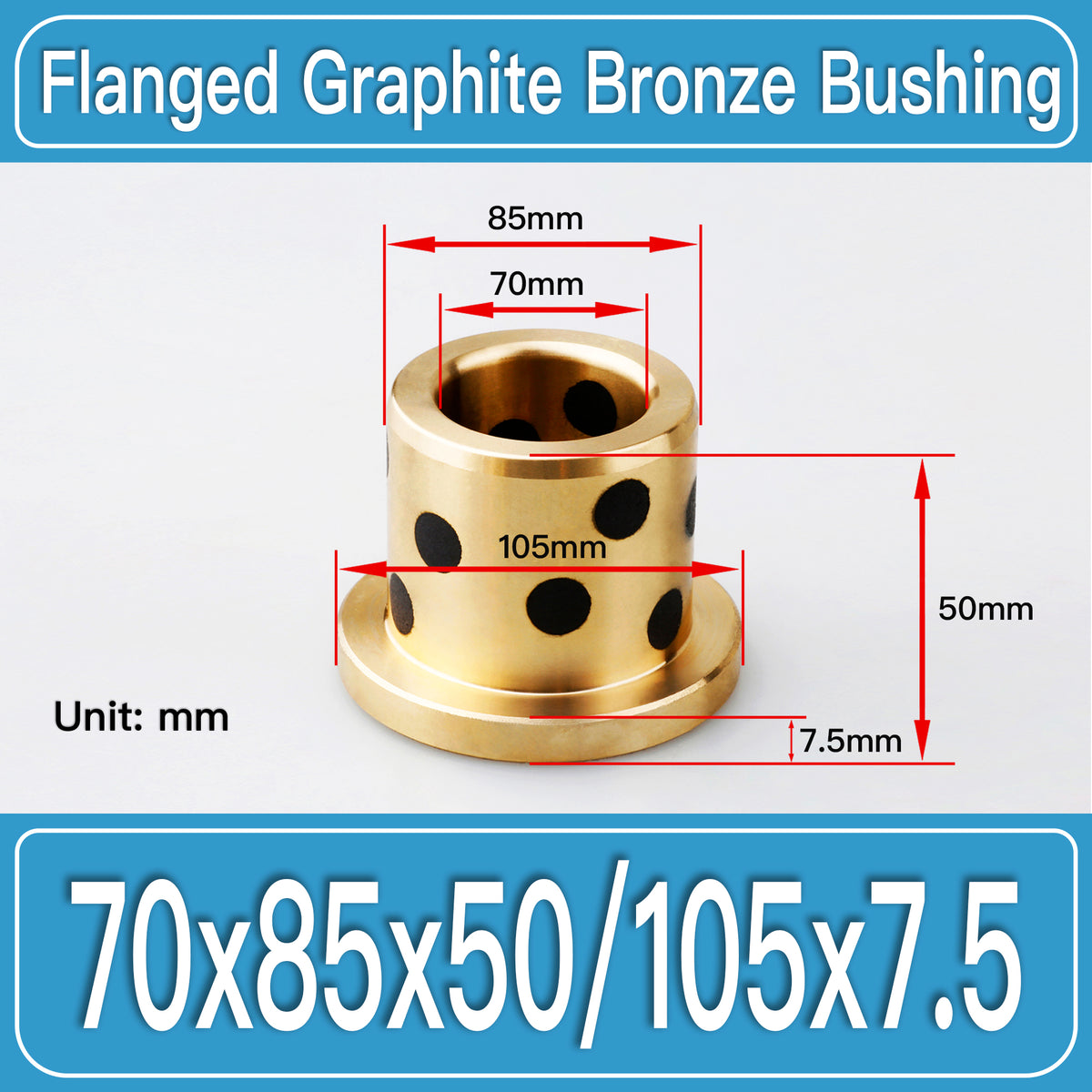 GFB-70X85X50-F105X7P5MM Graphite Bronze Flanged Bushings dimension drawing