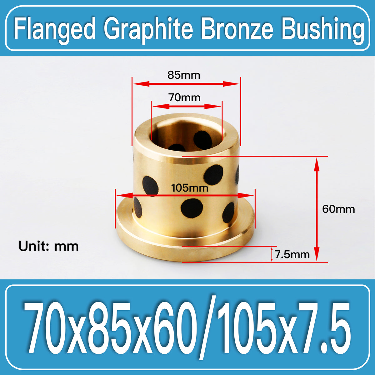 GFB-70X85X60-F105X7P5MM Graphite Bronze Flanged Bushings dimension drawing