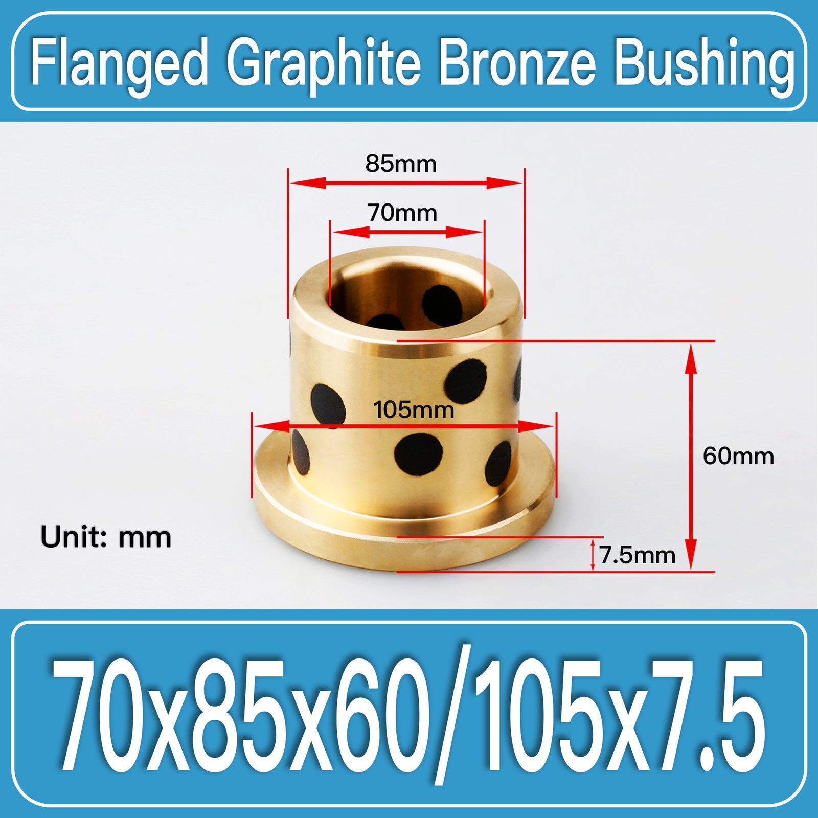 GFB-70X85X60-F105X7P5MM Graphite Bronze Flanged Bushings dimension drawing