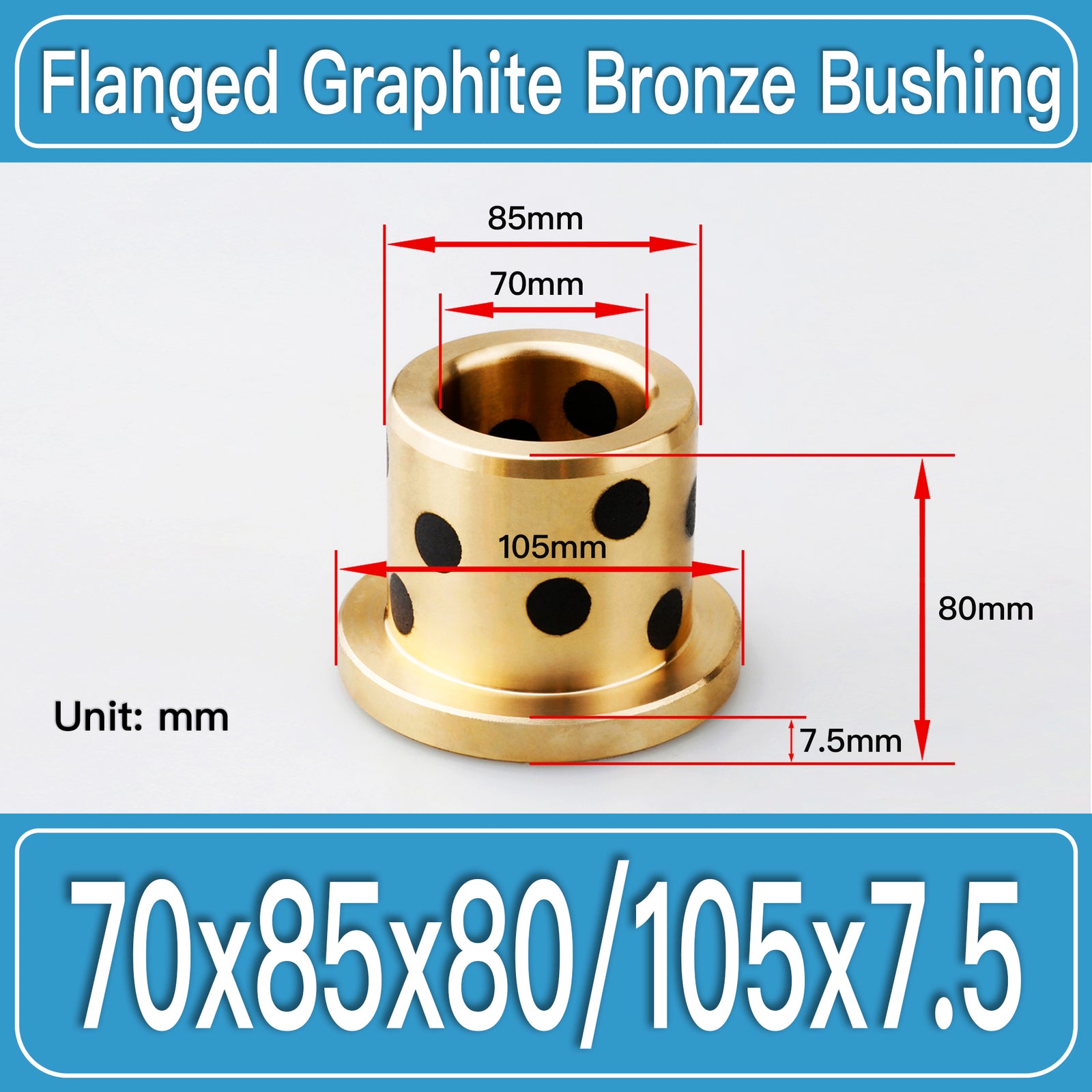 GFB-70X85X80-F105X7P5MM Graphite Bronze Flanged Bushings dimension drawing
