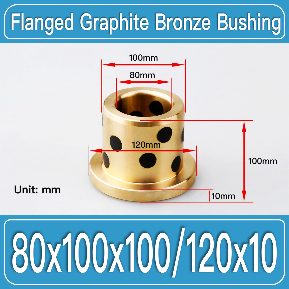 GFB-80X100X100-F120X10MM Graphite Bronze Flanged Bushings dimension drawing