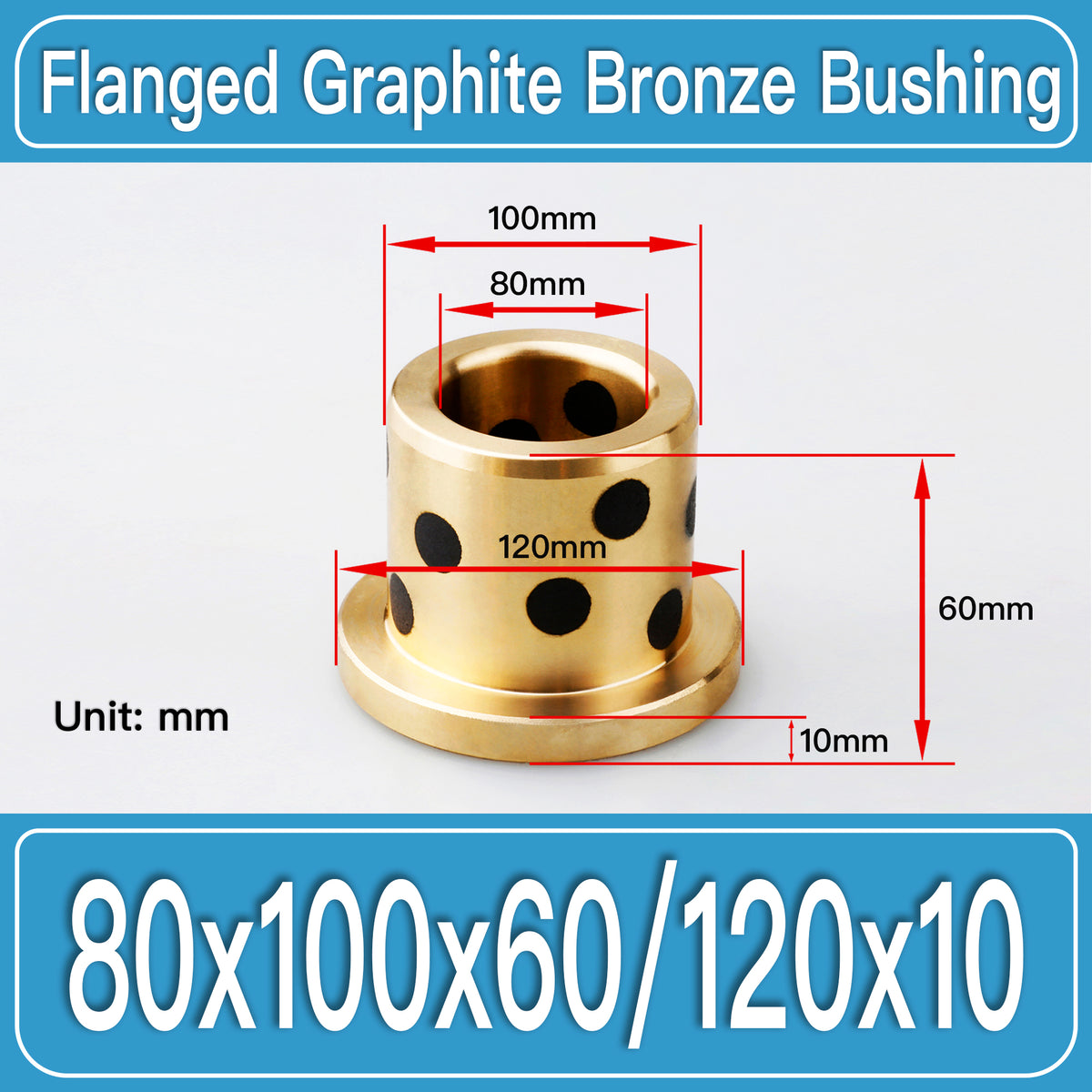 GFB-80X100X60-F120X10MM Graphite Bronze Flanged Bushings dimension drawing