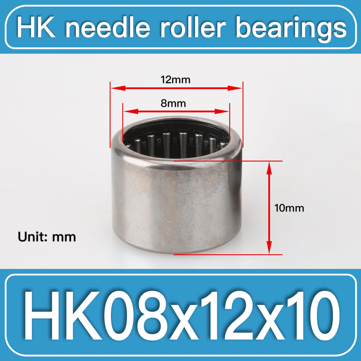 HK08X12X10 Drawn Cup Needle Roller Bearings dimension drawing