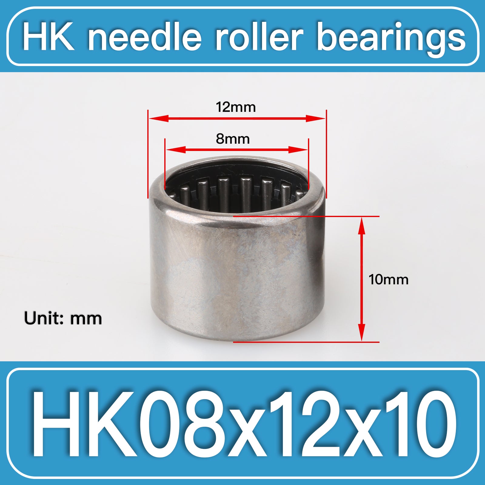 HK08X12X10 Drawn Cup Needle Roller Bearings dimension drawing
