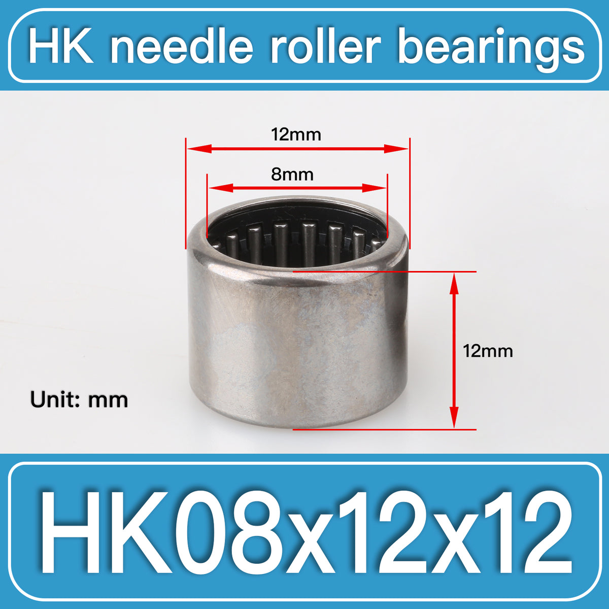 HK08X12X12 Drawn Cup Needle Roller Bearings dimension drawing
