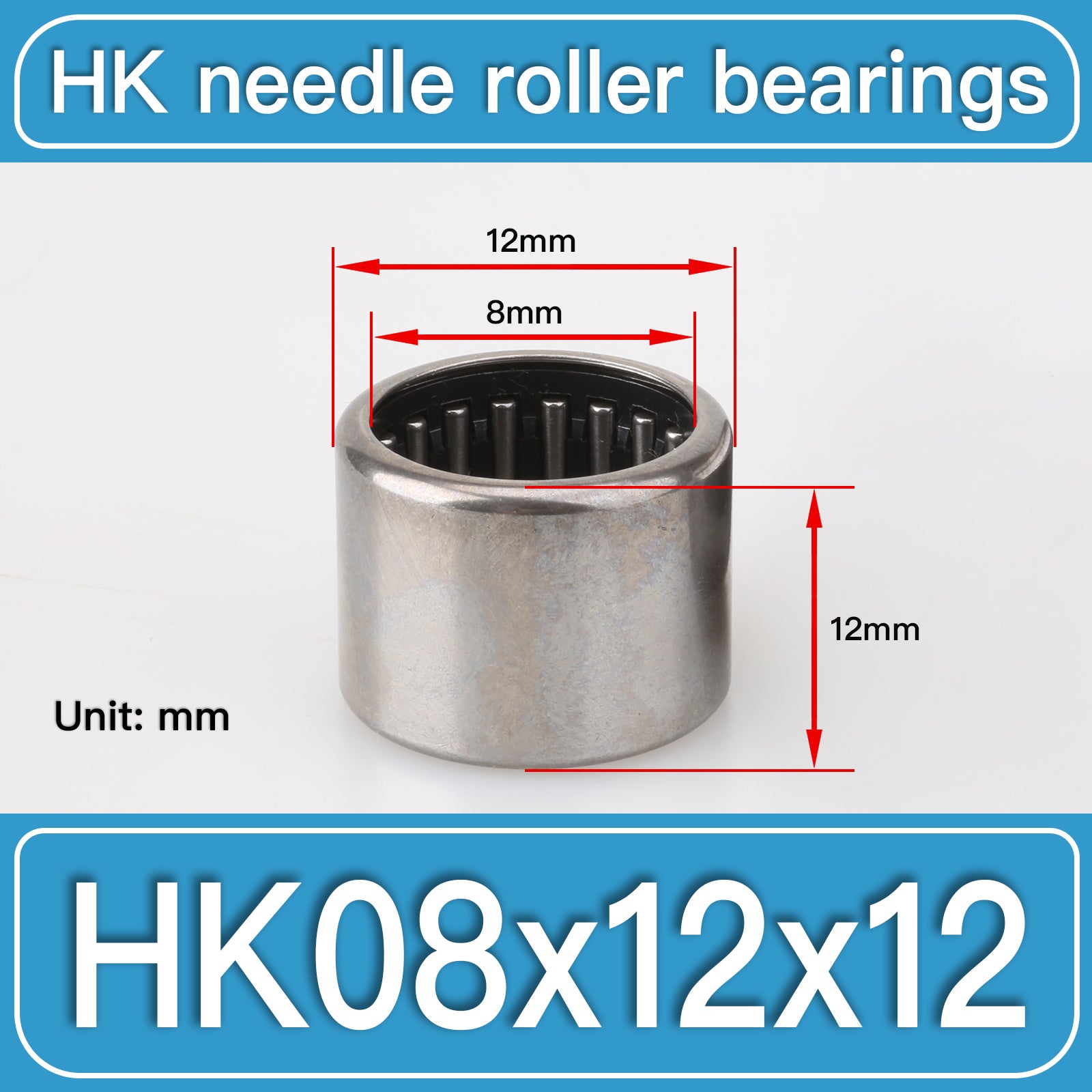 HK08X12X12 Drawn Cup Needle Roller Bearings dimension drawing