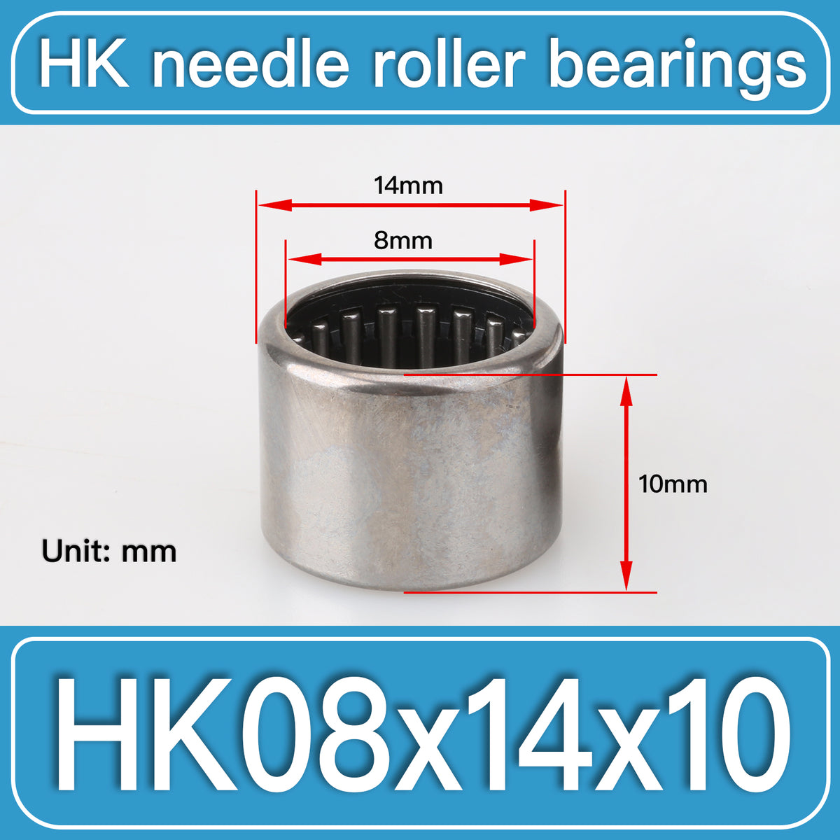 HK08X14X10 Drawn Cup Needle Roller Bearings dimension drawing