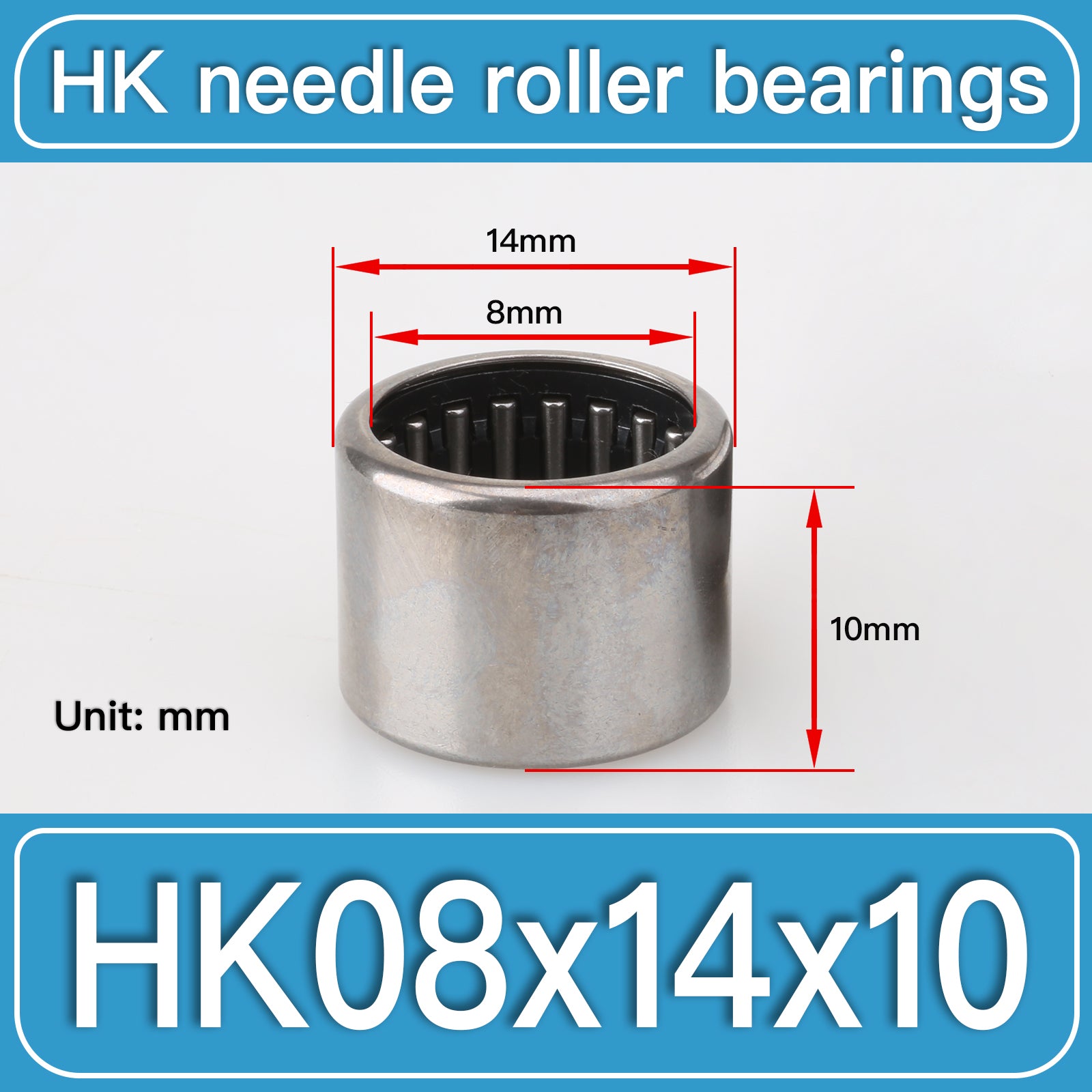 HK08X14X10 Drawn Cup Needle Roller Bearings dimension drawing