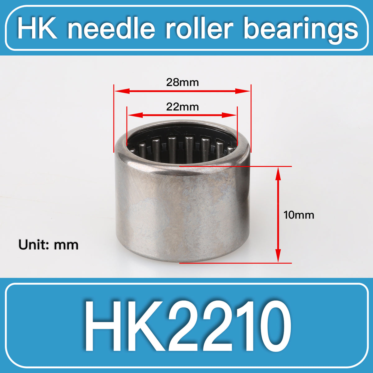 HK2210 Drawn Cup Needle Roller Bearings dimension drawing