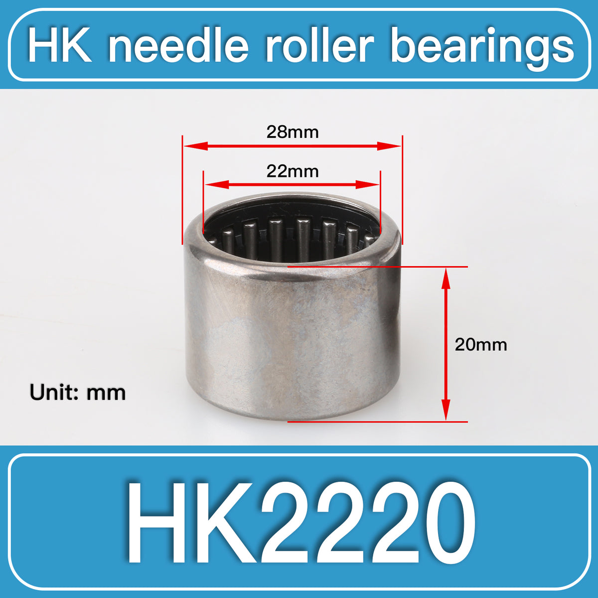 HK2220 Drawn Cup Needle Roller Bearings dimension drawing