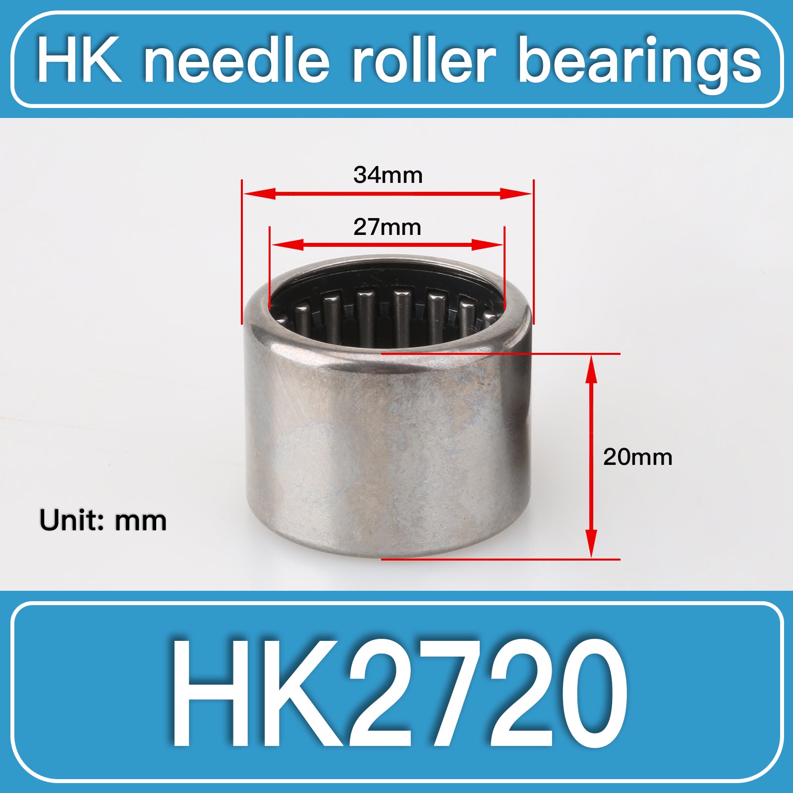 HK2720 Drawn Cup Needle Roller Bearings dimension drawing