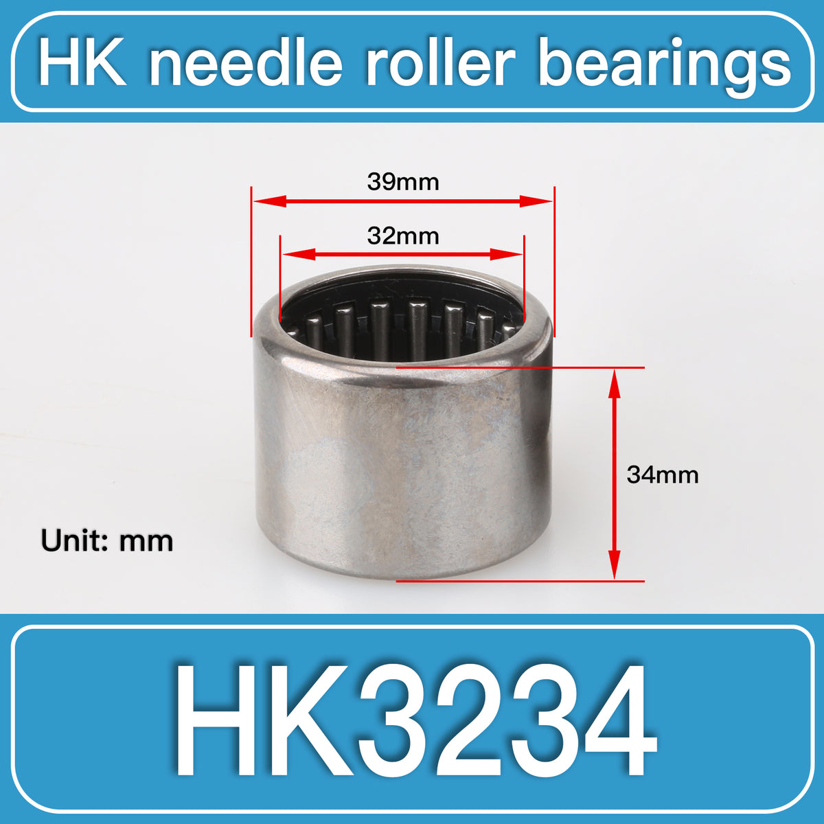 HK3234 Drawn Cup Needle Roller Bearings dimension drawing