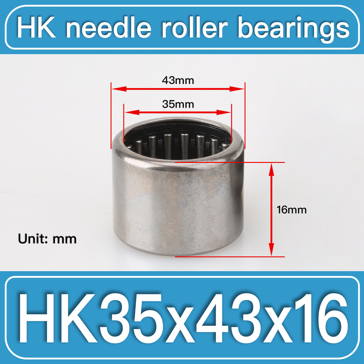 HK35X43X16 Drawn Cup Needle Roller Bearings dimension drawing