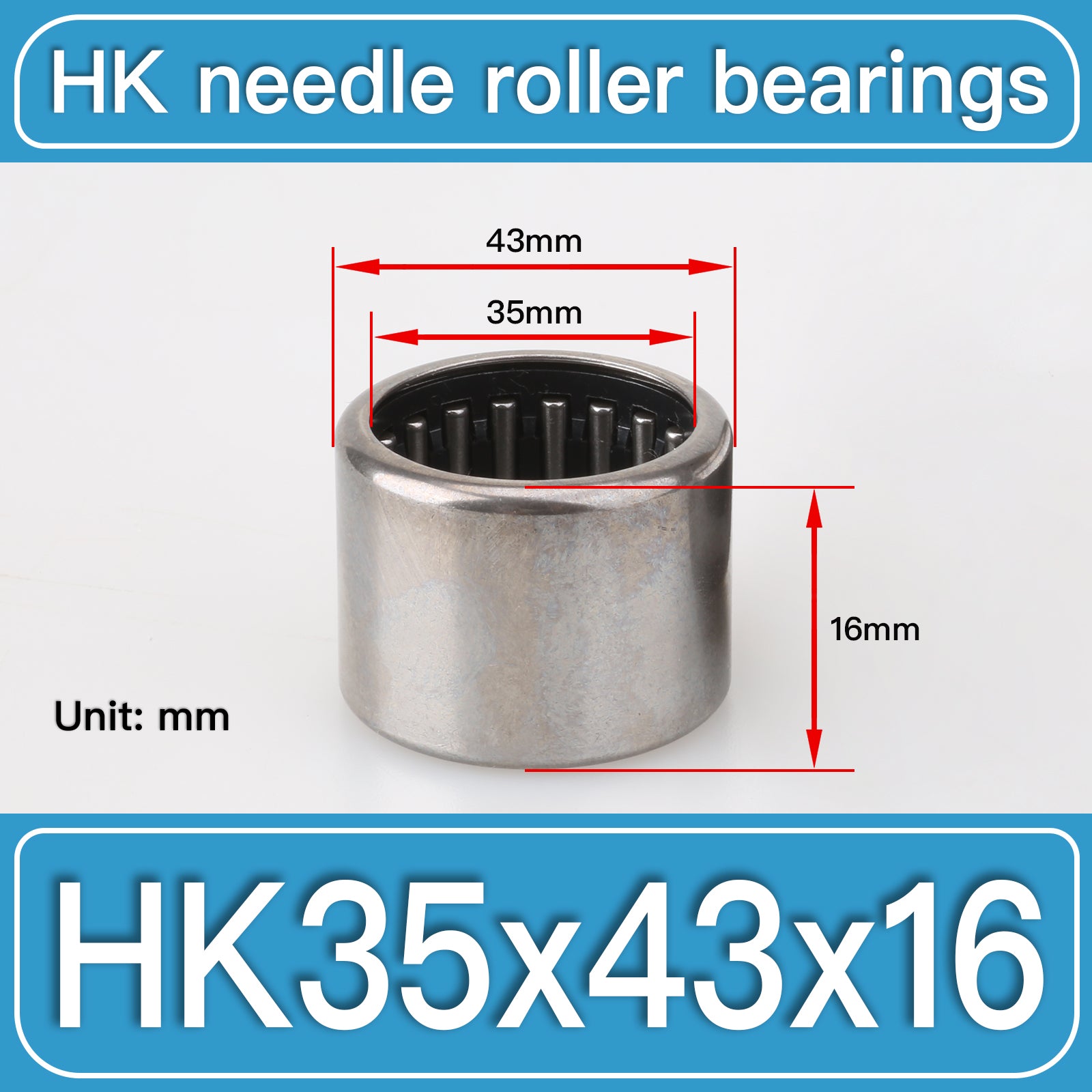 HK35X43X16 Drawn Cup Needle Roller Bearings dimension drawing