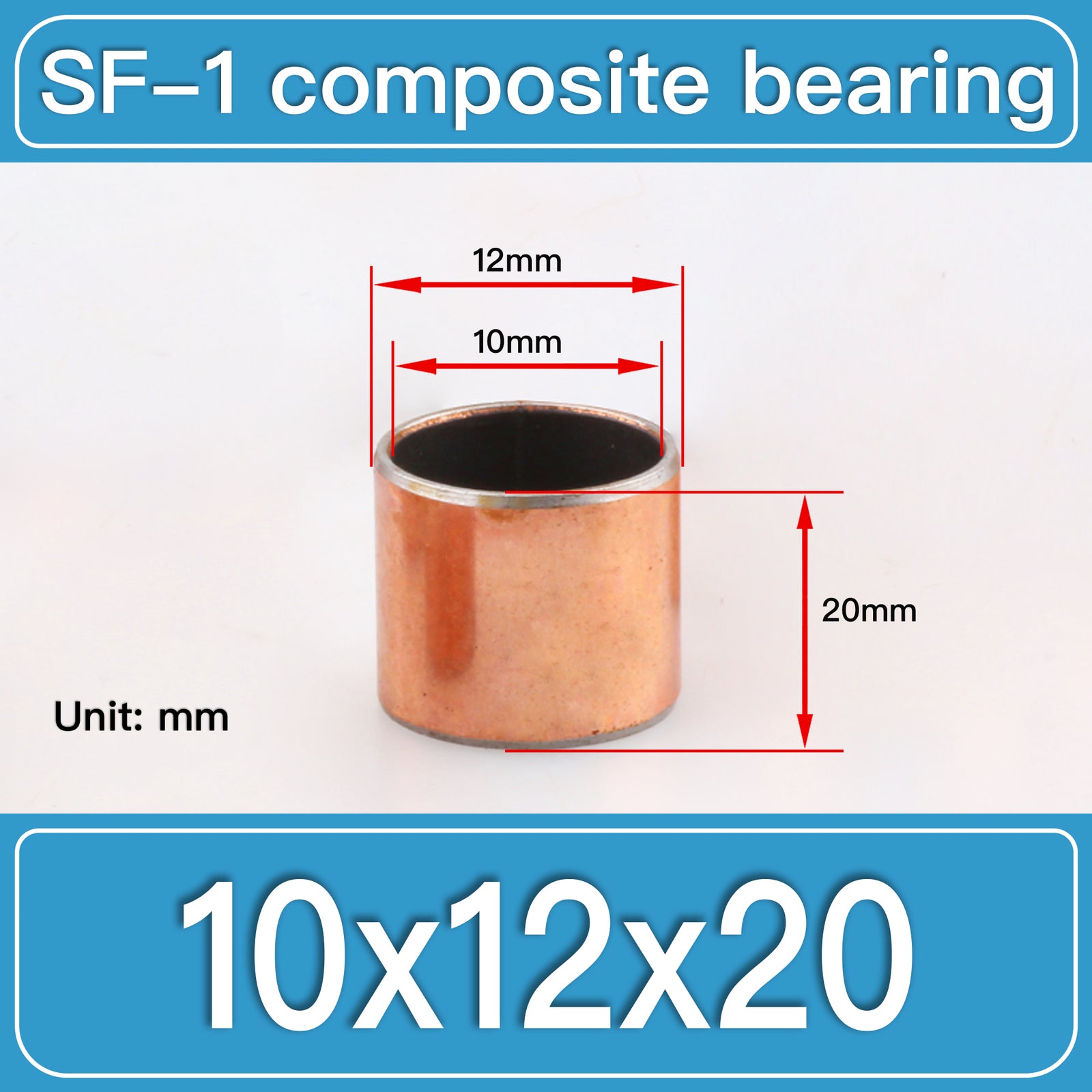 SF-1 10X12X20MM SF-1 Steel-Backed Composite Sleeve Bushings dimension drawing