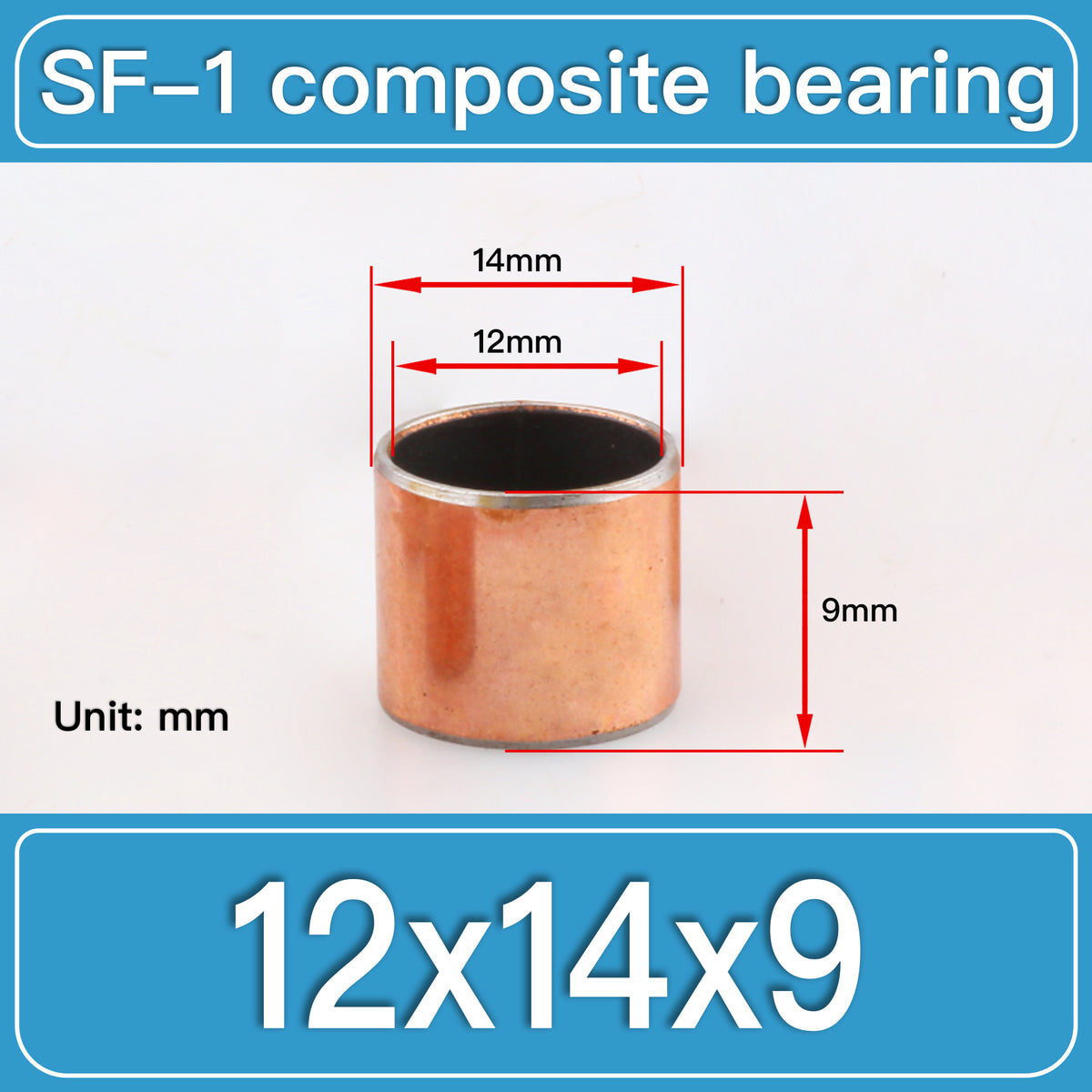 SF-1 12X14X9MM SF-1 Steel-Backed Composite Sleeve Bushings dimension drawing