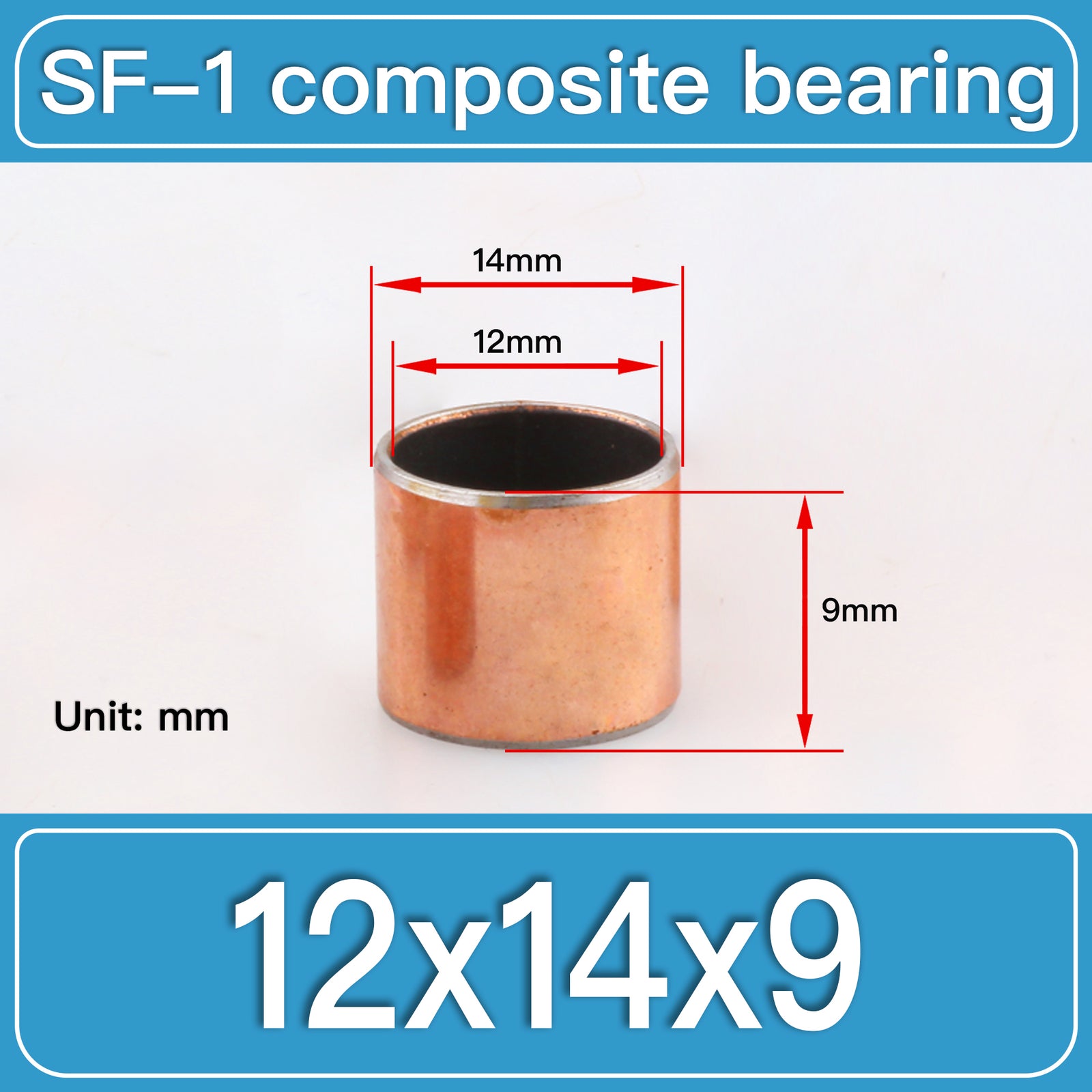 SF-1 12X14X9MM SF-1 Steel-Backed Composite Sleeve Bushings dimension drawing