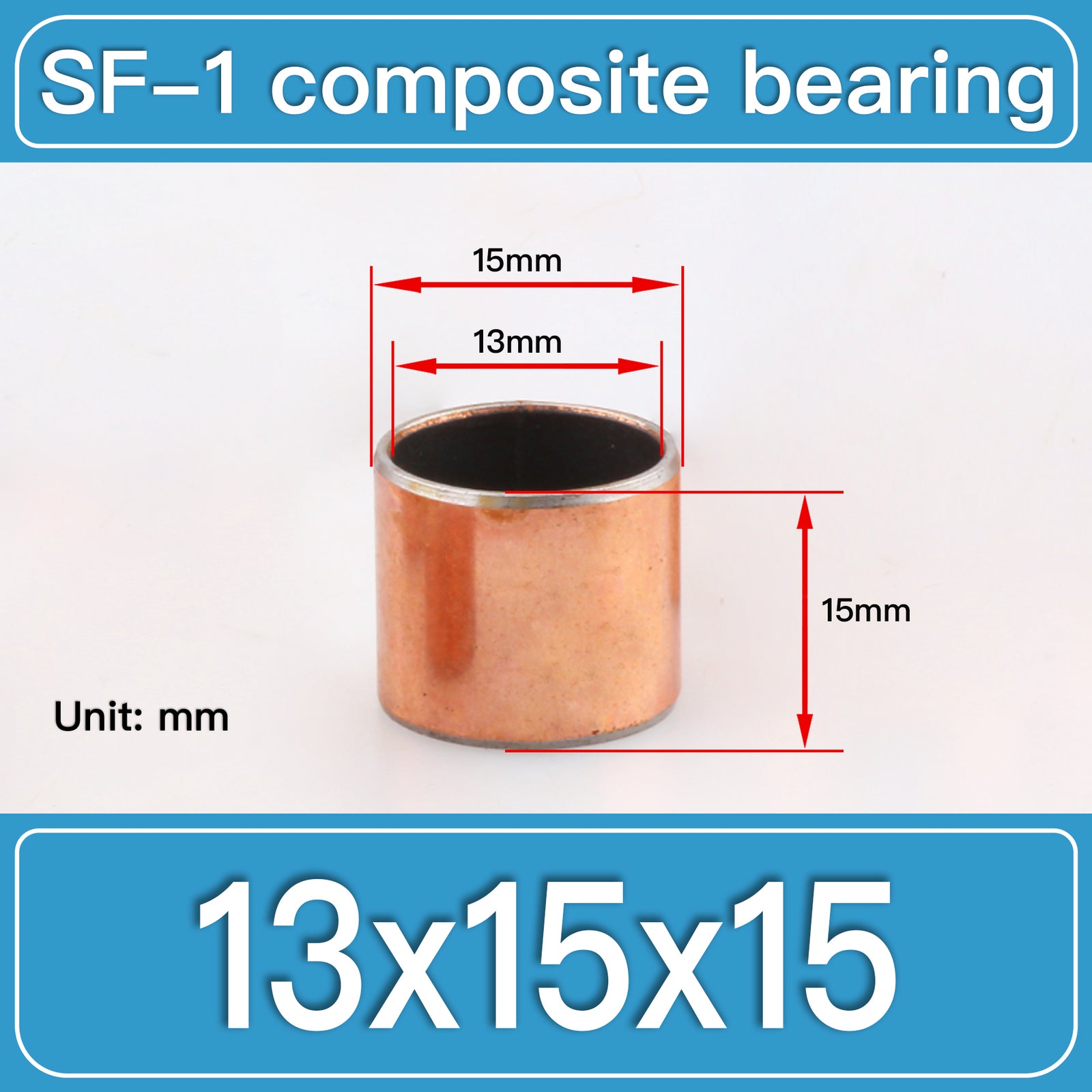 SF-1 13X15X15MM SF-1 Steel-Backed Composite Sleeve Bushings dimension drawing