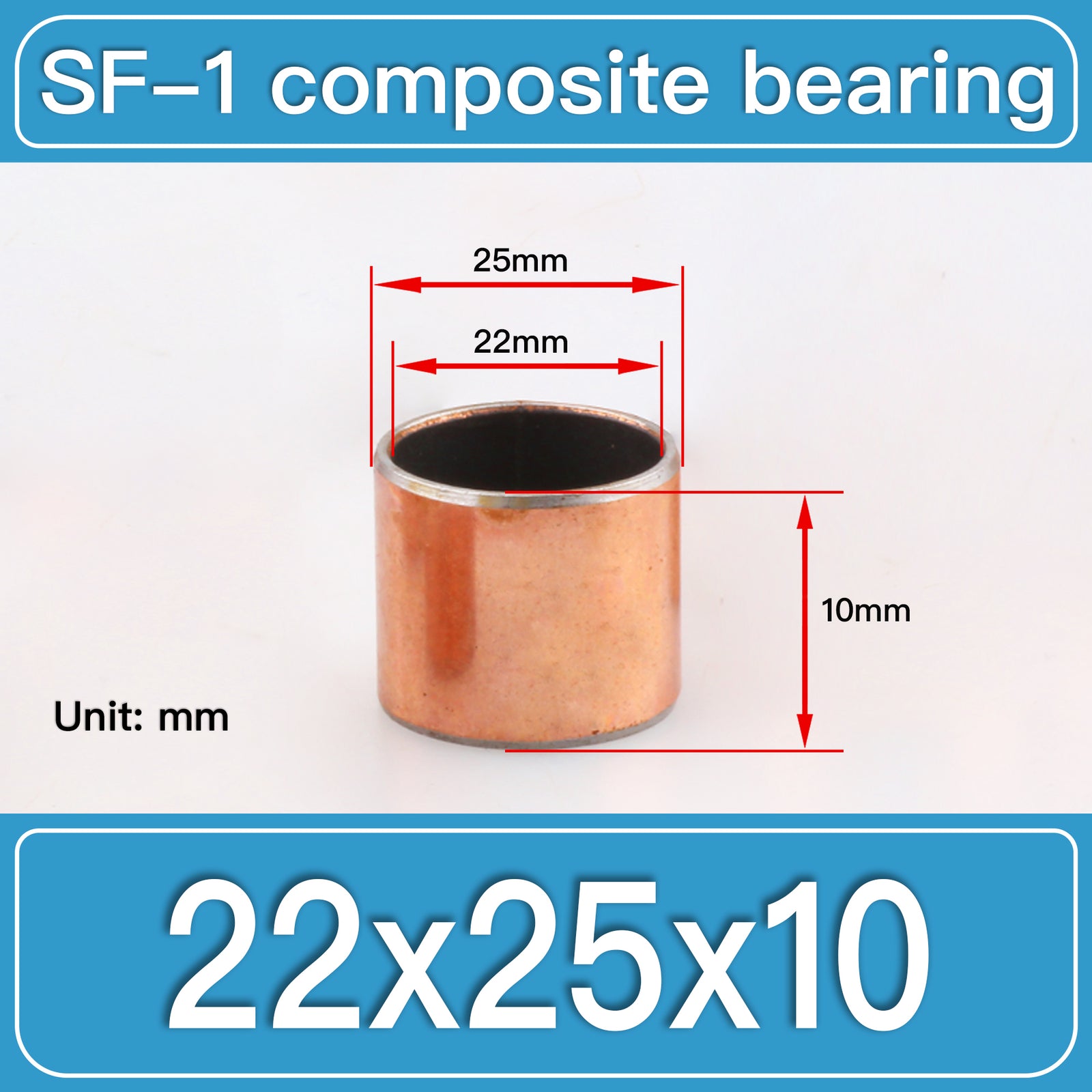 SF-1 22X25X10MM SF-1 Steel-Backed Composite Sleeve Bushings dimension drawing