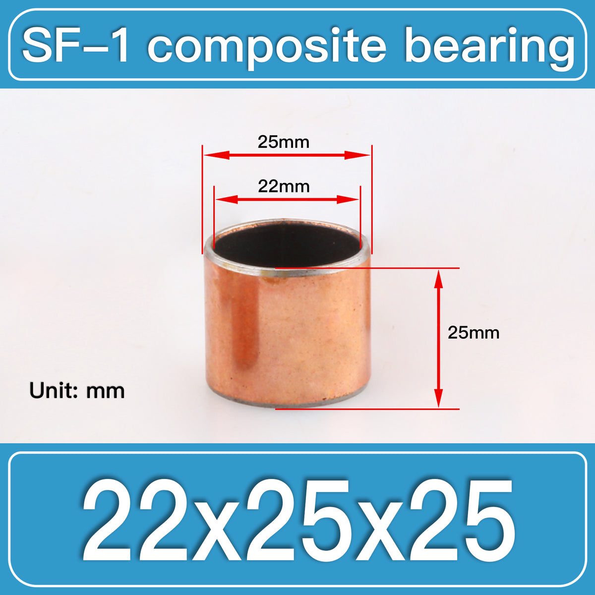 SF-1 22X25X25MM SF-1 Steel-Backed Composite Sleeve Bushings dimension drawing