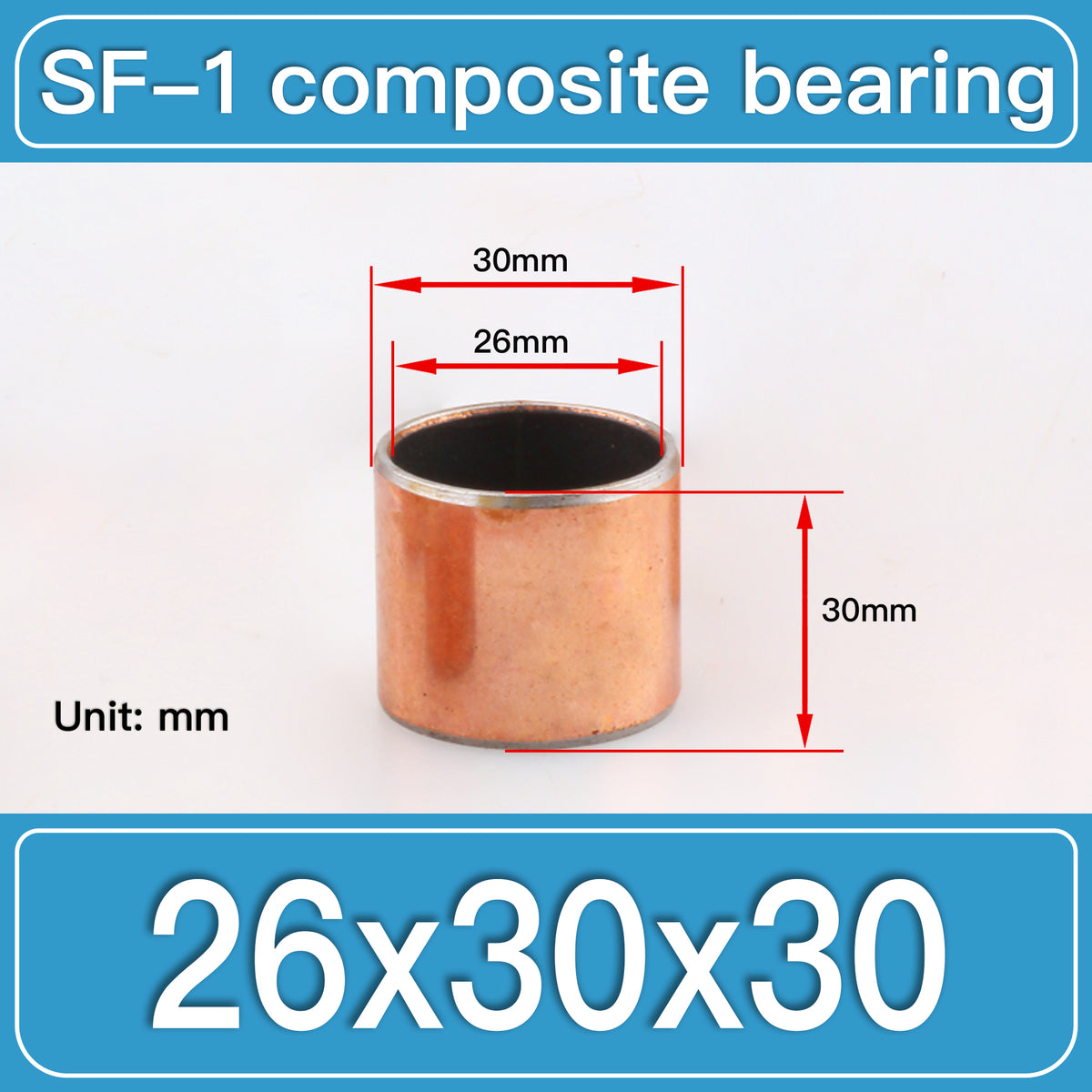 SF-1 26X30X30MM SF-1 Steel-Backed Composite Sleeve Bushings dimension drawing