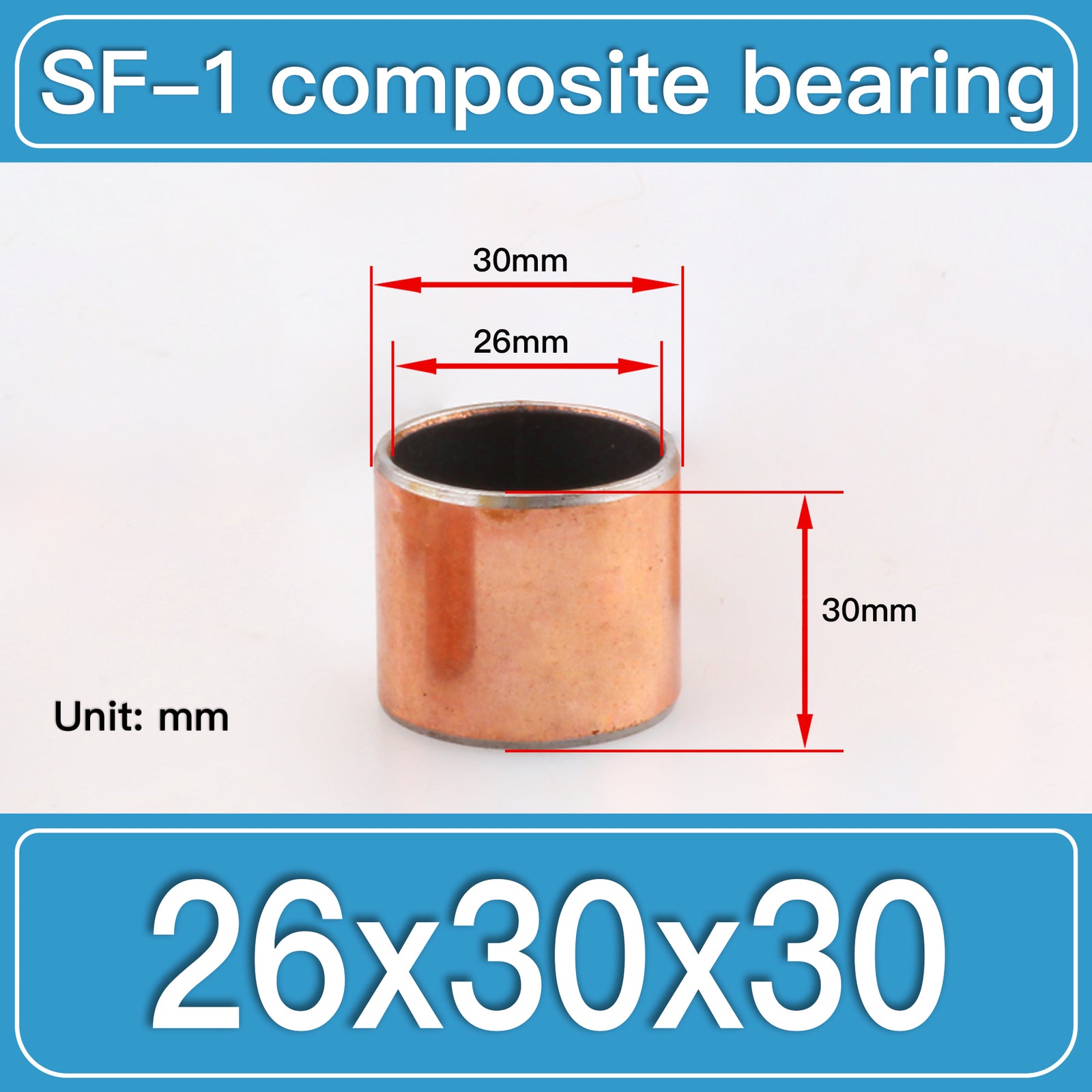 SF-1 26X30X30MM SF-1 Steel-Backed Composite Sleeve Bushings dimension drawing