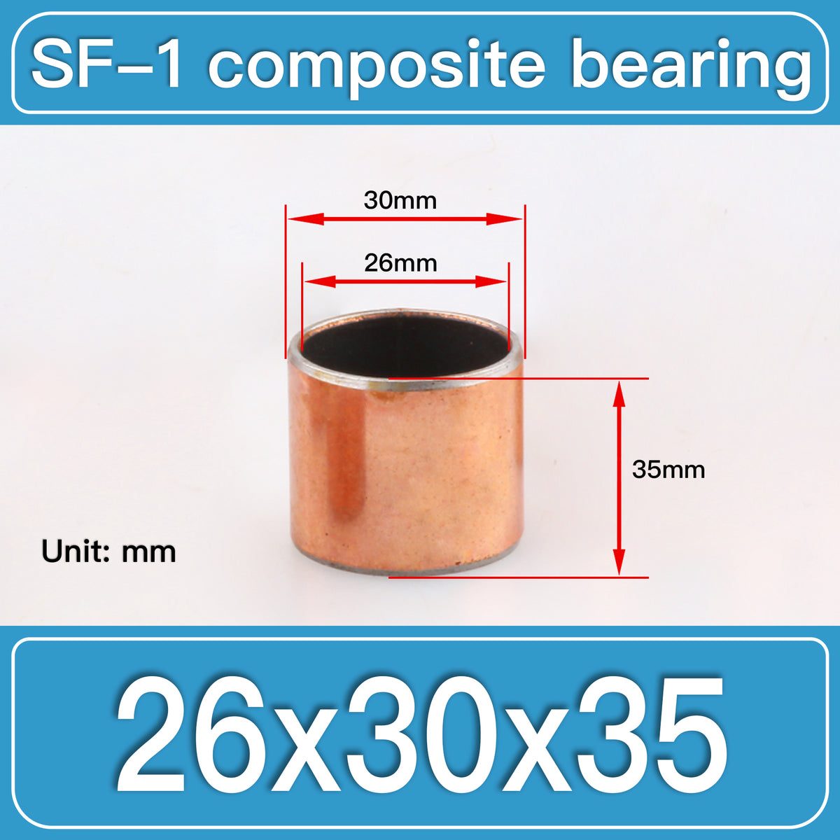 SF-1 26X30X35MM SF-1 Steel-Backed Composite Sleeve Bushings dimension drawing