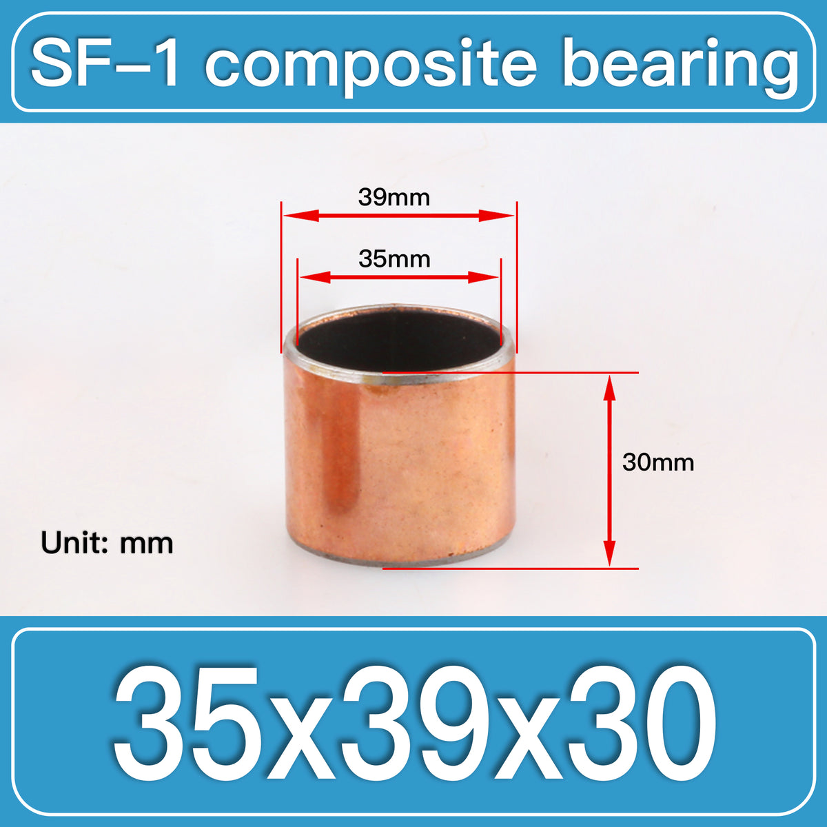 SF-1 35X39X30MM SF-1 Steel-Backed Composite Sleeve Bushings dimension drawing
