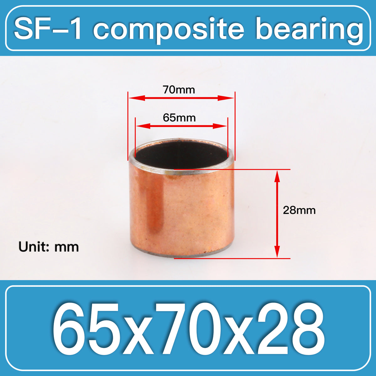 SF-1 65X70X28MM SF-1 Steel-Backed Composite Sleeve Bushings dimension drawing