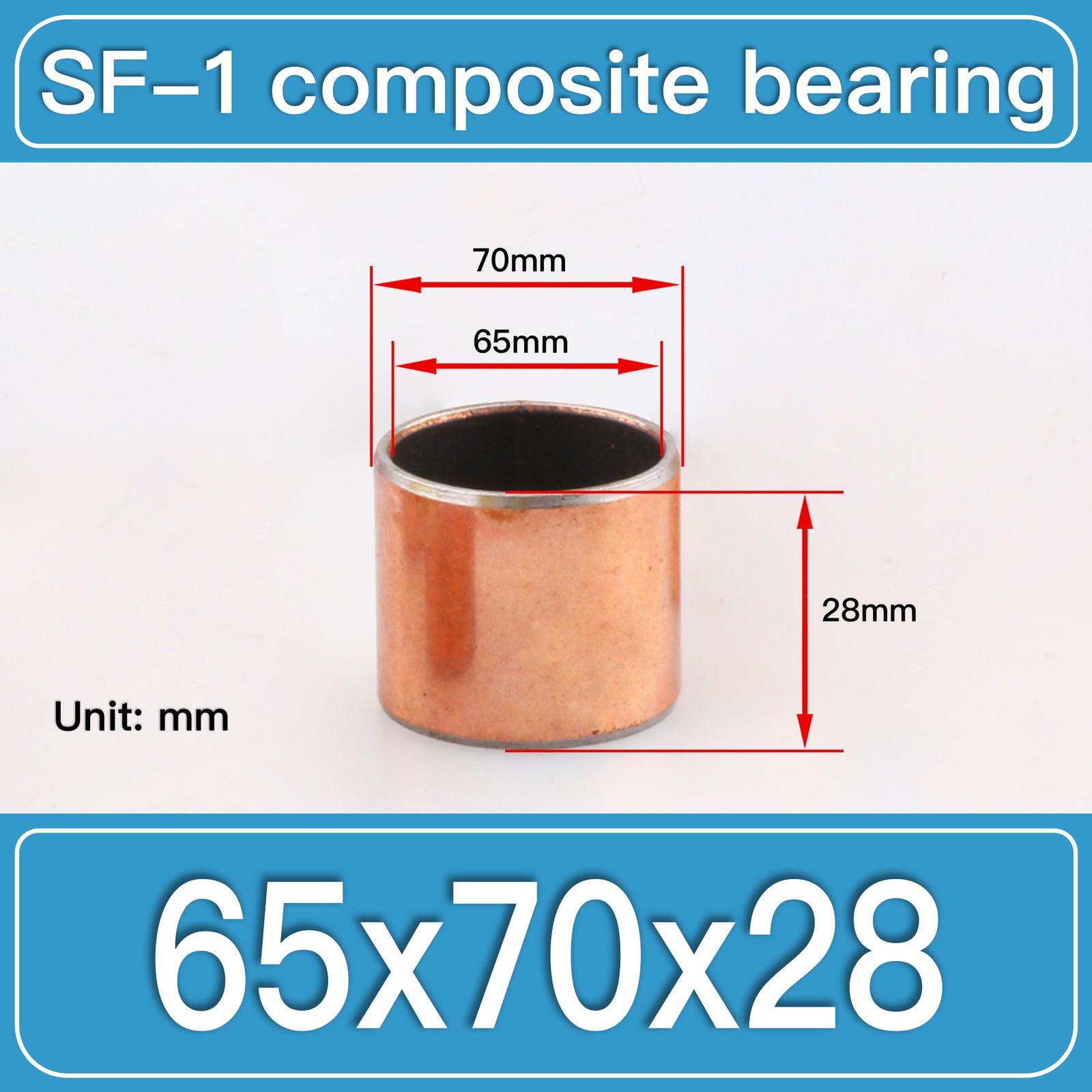 SF-1 65X70X28MM SF-1 Steel-Backed Composite Sleeve Bushings dimension drawing