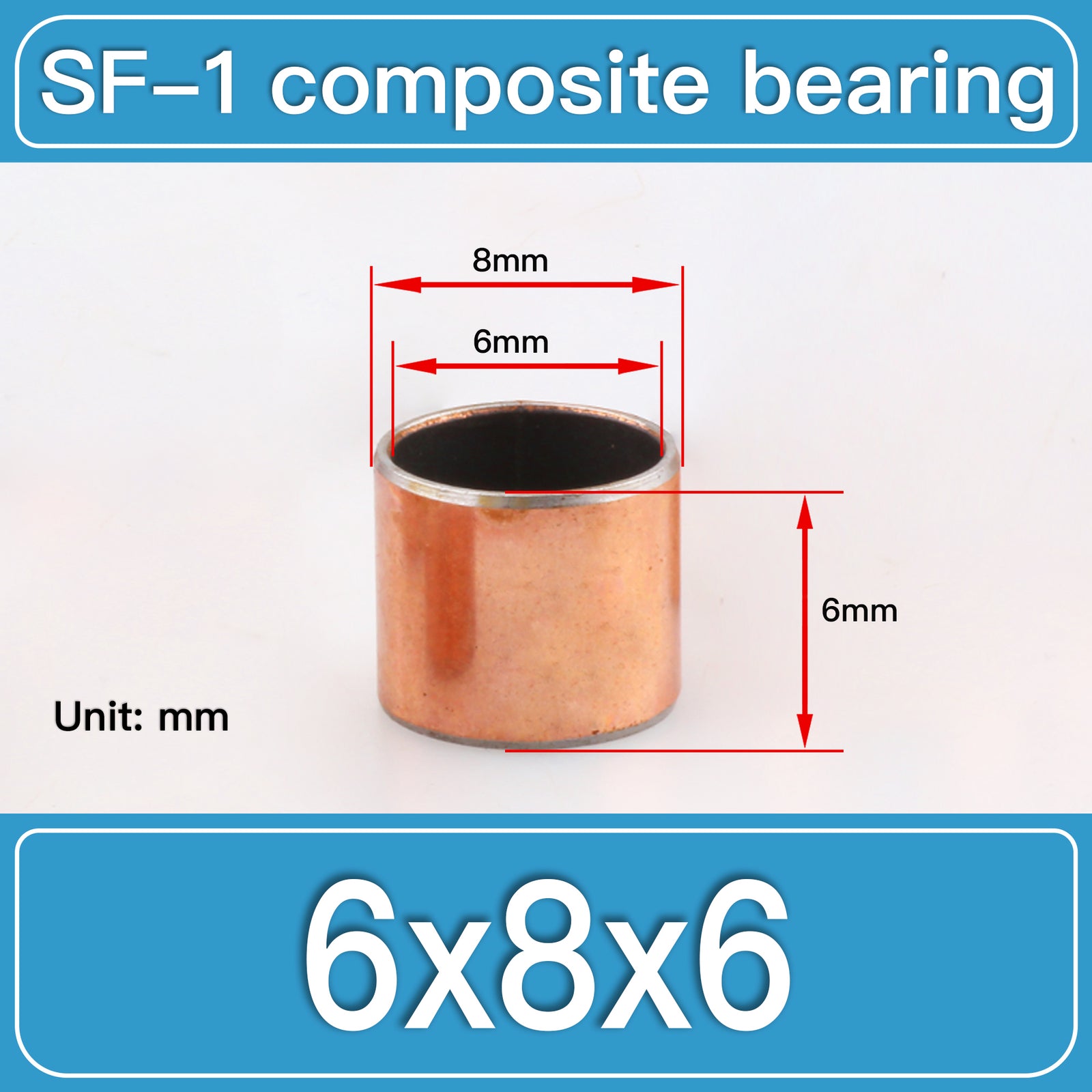 SF-1 6X8X6MM SF-1 Steel-Backed Composite Sleeve Bushings dimension drawing