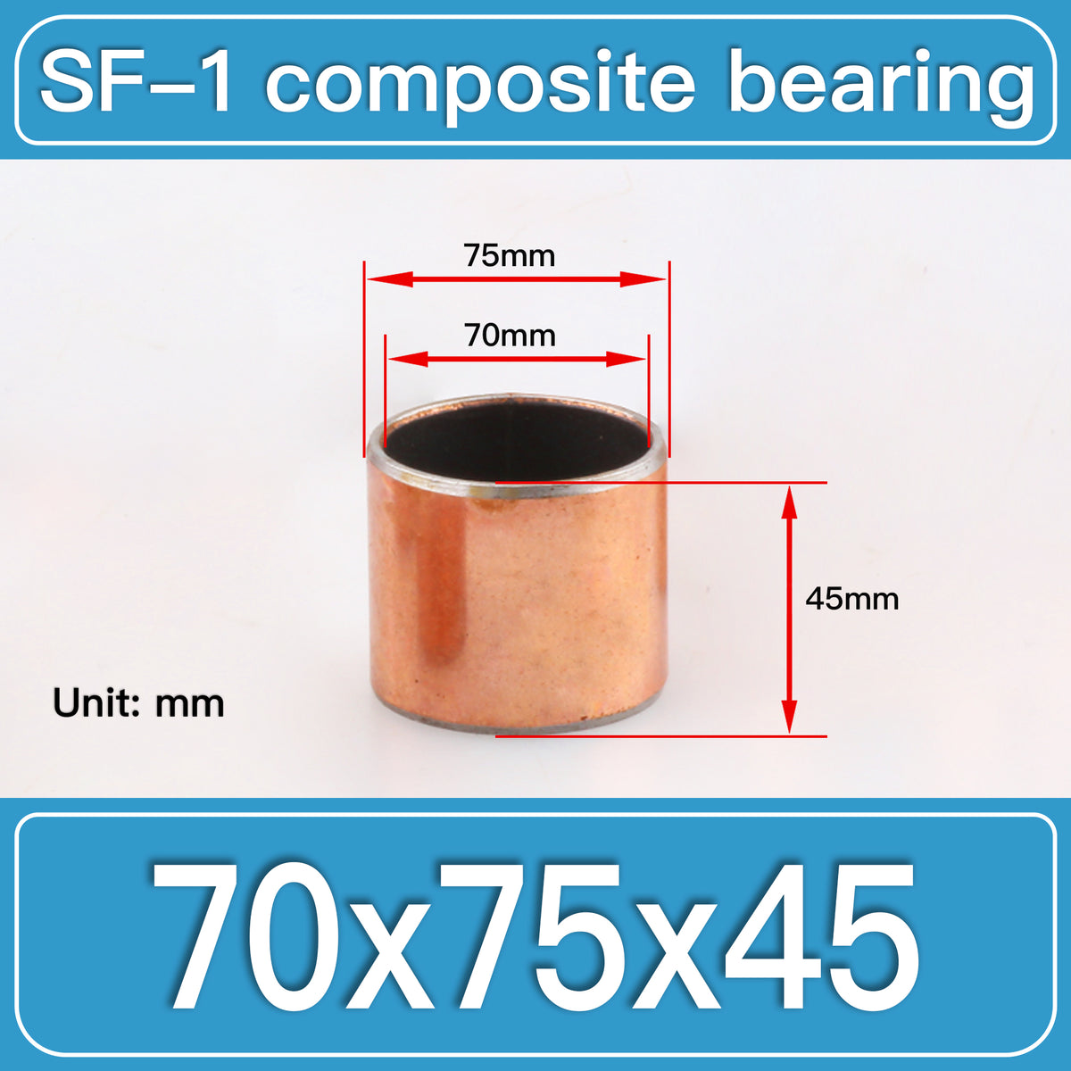 SF-1 70X75X45MM SF-1 Steel-Backed Composite Sleeve Bushings dimension drawing