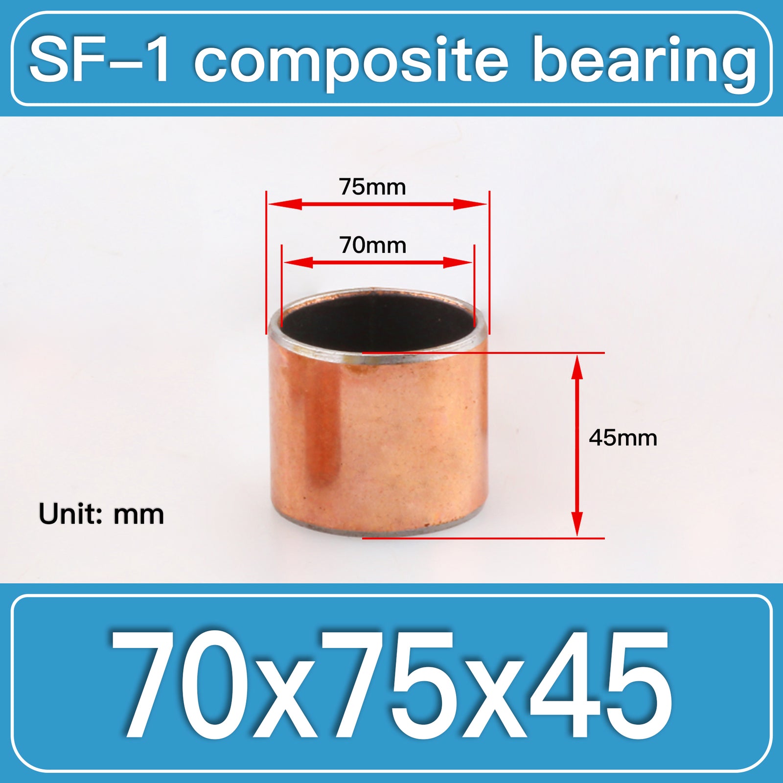 SF-1 70X75X45MM SF-1 Steel-Backed Composite Sleeve Bushings dimension drawing