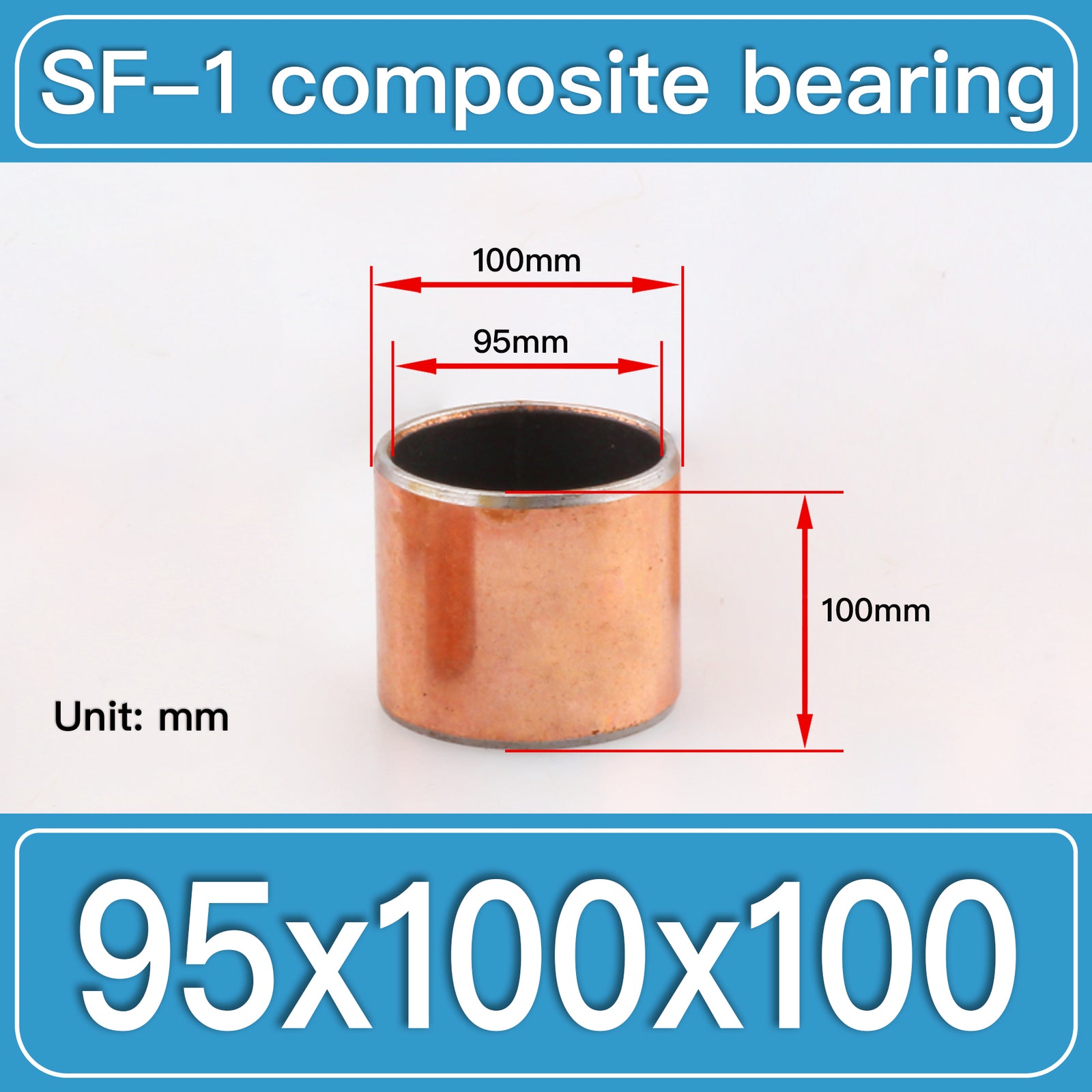 SF-1 95X100X100MM SF-1 Steel-Backed Composite Sleeve Bushings dimension drawing