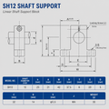 SH12 Linear Shaft Supports dimension drawing