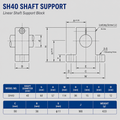 SH40 Linear Shaft Supports dimension drawing